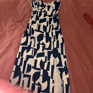 Dynamite Blue and White Strapless Sweetheart Sundress